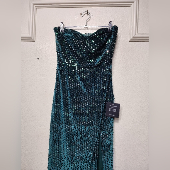 Lulus Memorable Sparkle Emerald Green Velvet Sequin Maxi Dress XS Wedding Party - Picture 8 of 10